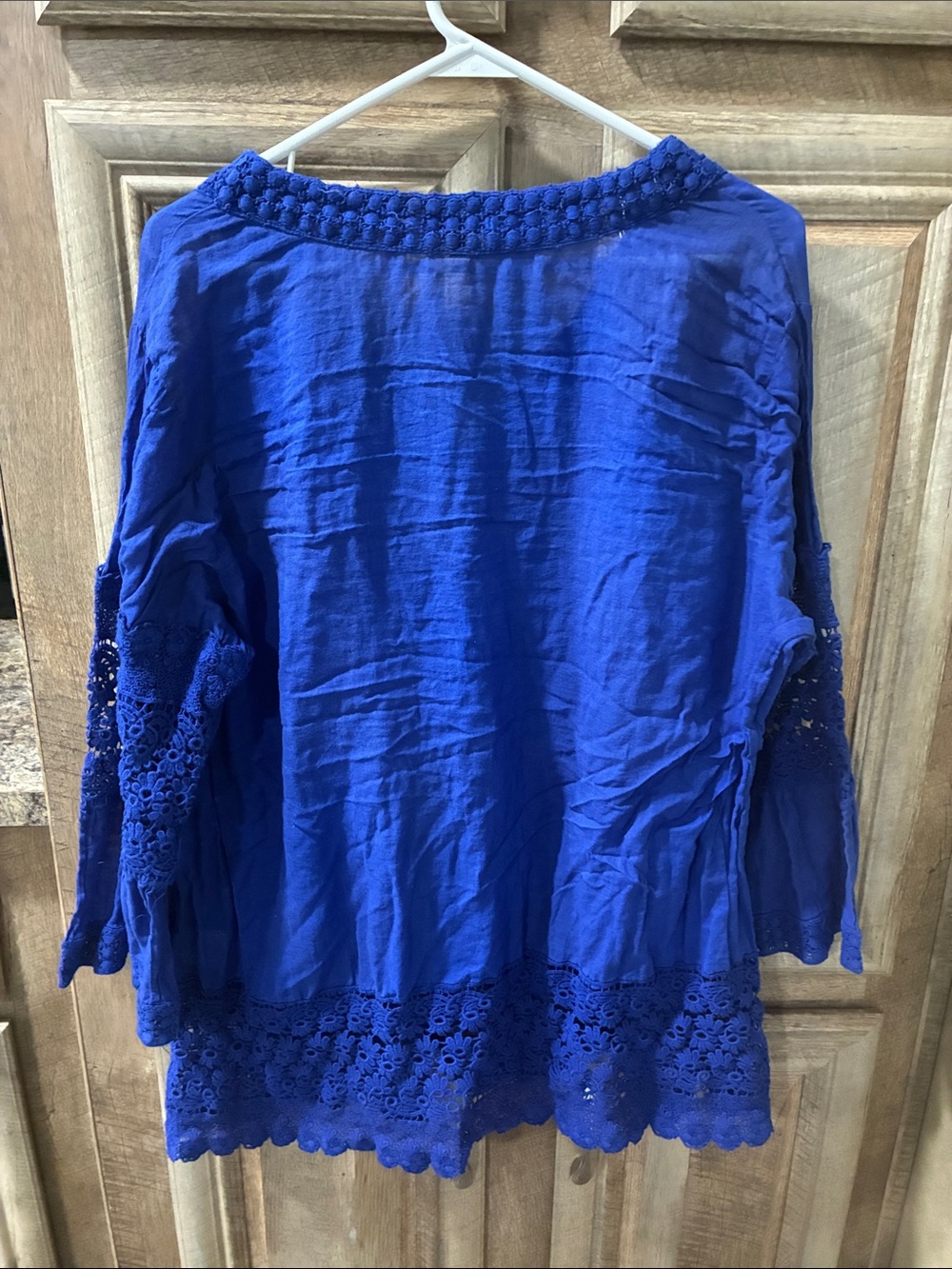 Hannah Cobalt Blue V-Neck Tunic with Crochet Trim